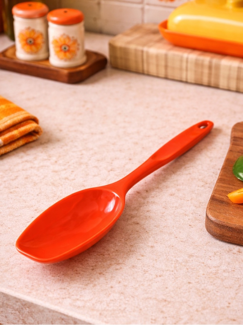 Vintage Foley Orange Plastic Serving Spoon Long Handle Retro Kitchen Utensil